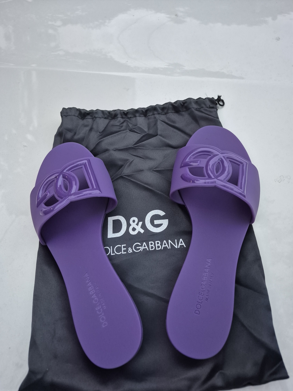 Dolce & Gabbana Purple Logo Slide Sandals for Women - Signature Monogram Band